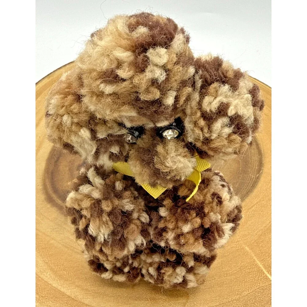 Vintage Poodle Dog Crochet Handmade Brown/Tan Yarn Retro Decor 6.5”